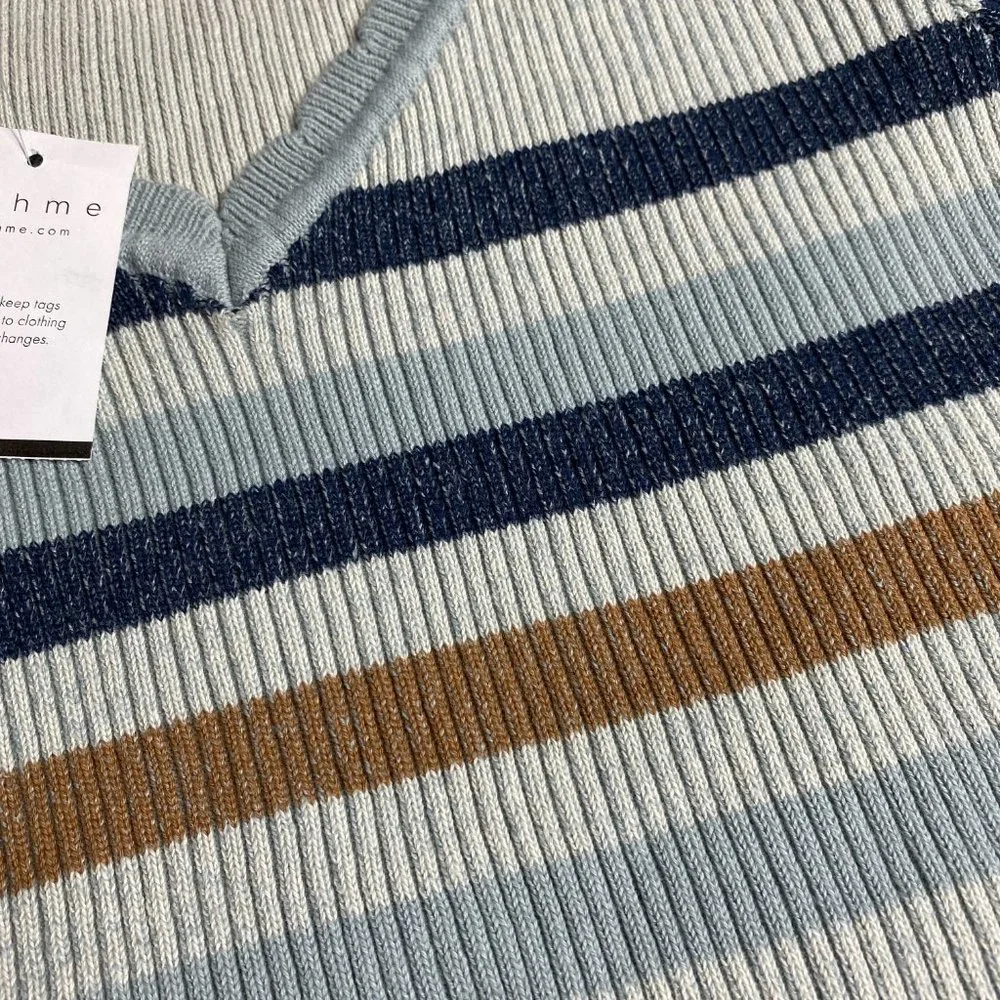 NWT Bohme Blue Brown Stripe V-neck Sweater - Picture 3 of 6